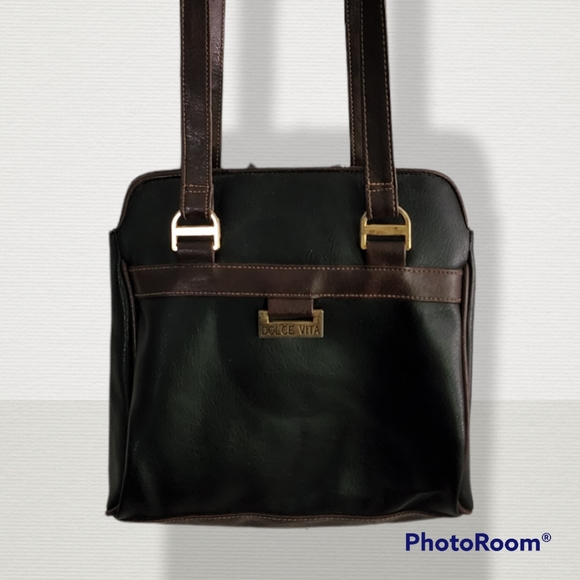 Dolce Vita Jackson faux black amd brown leather shoulder bag - Picture 1 of 7